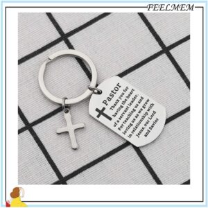 FEELMEM Pastor Gift Religious Jewelry Pastor Thank You Keychain Thank You For Having The Heart of A Servant Leader Christian Preacher Gift Church Gift Pastor Appreciation Gift (silver)