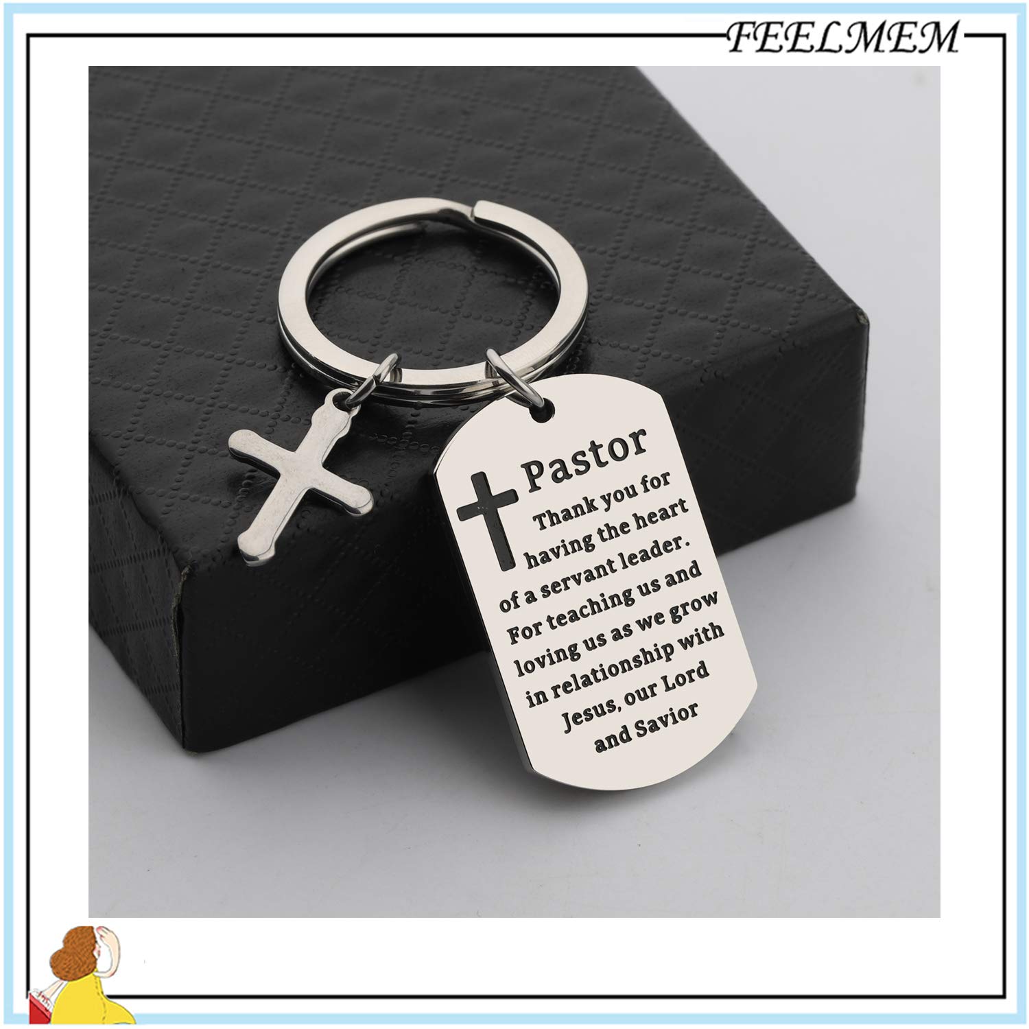 FEELMEM Pastor Gift Religious Jewelry Pastor Thank You Keychain Thank You For Having The Heart of A Servant Leader Christian Preacher Gift Church Gift Pastor Appreciation Gift (silver)