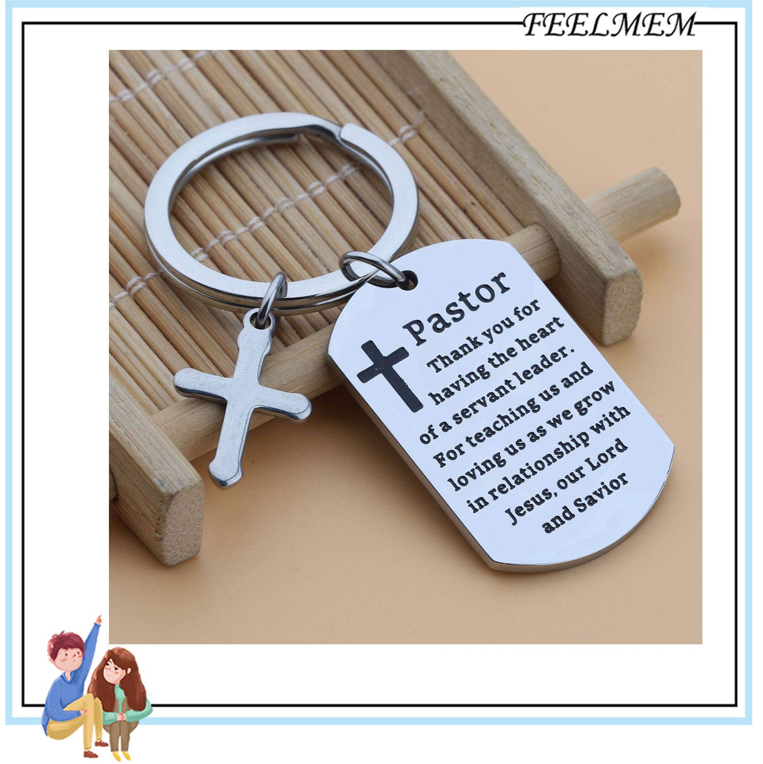 FEELMEM Pastor Gift Religious Jewelry Pastor Thank You Keychain Thank You For Having The Heart of A Servant Leader Christian Preacher Gift Church Gift Pastor Appreciation Gift (silver)