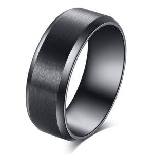 Tornito Stainless Steel Black Brushed Ring Wedding Band Matte Finish Beveled Polished Edge Comfort Fit for Men Women 8MM Wide Size 10.5