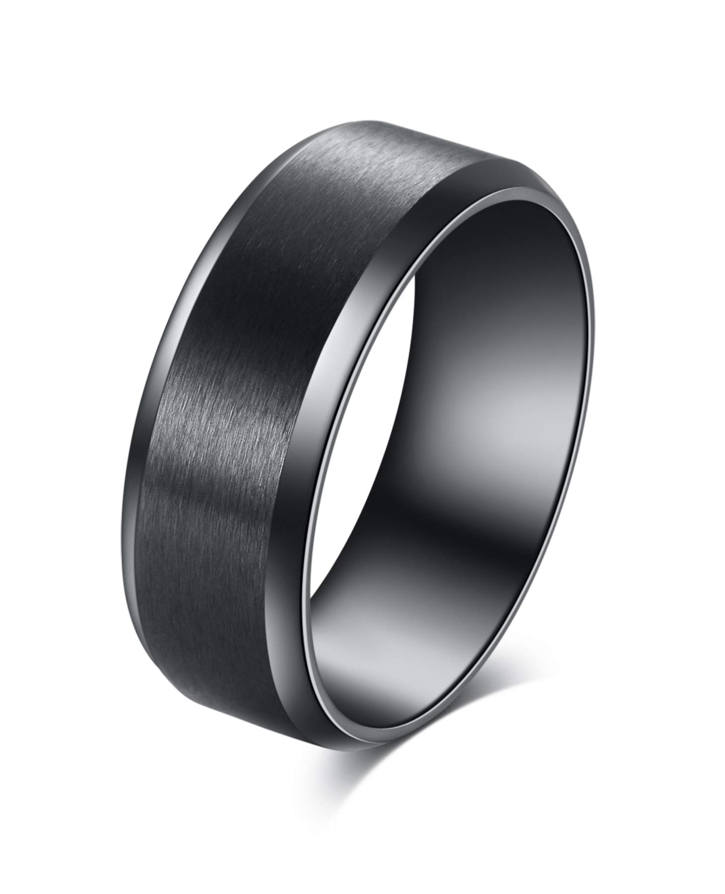 Tornito Stainless Steel Black Brushed Ring Wedding Band Matte Finish Beveled Polished Edge Comfort Fit for Men Women 8MM Wide Size 10.5