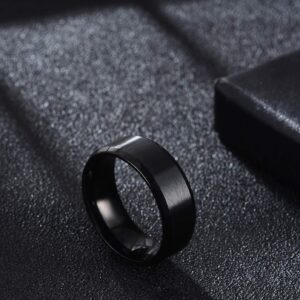 Tornito Stainless Steel Black Brushed Ring Wedding Band Matte Finish Beveled Polished Edge Comfort Fit for Men Women 8MM Wide Size 10.5