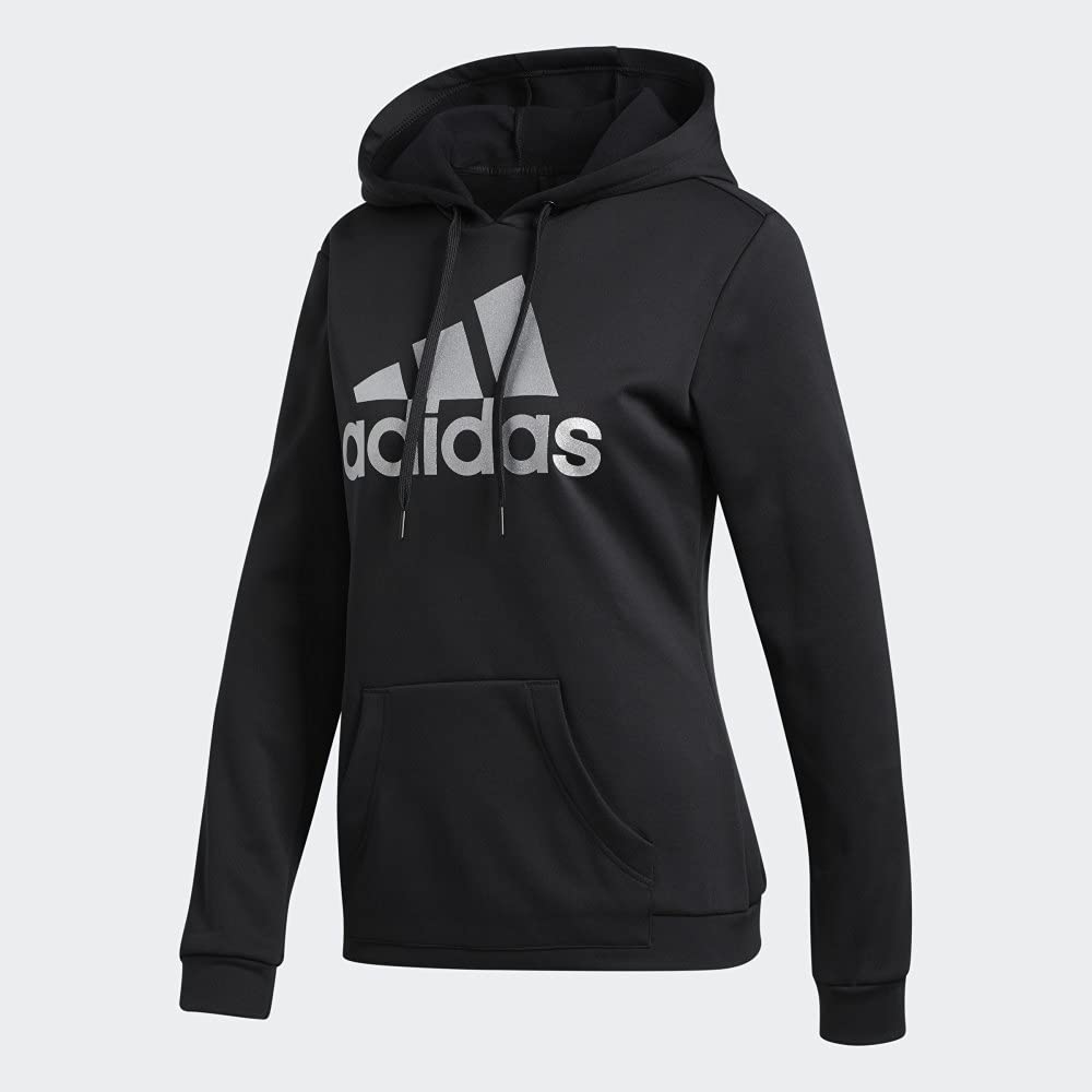 adidas womens Game & Go Pullover Hoodie Black/Metallic Silver X-Small