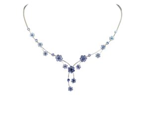 faship gorgeous navy blue rhinestone crystal floral necklace earrings set