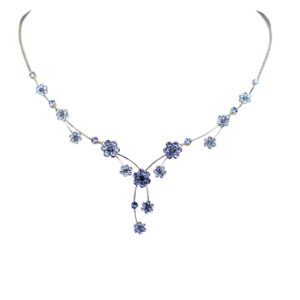 Faship Gorgeous Navy Blue Rhinestone Crystal Floral Necklace Earrings Set