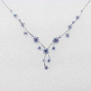 Faship Gorgeous Navy Blue Rhinestone Crystal Floral Necklace Earrings Set