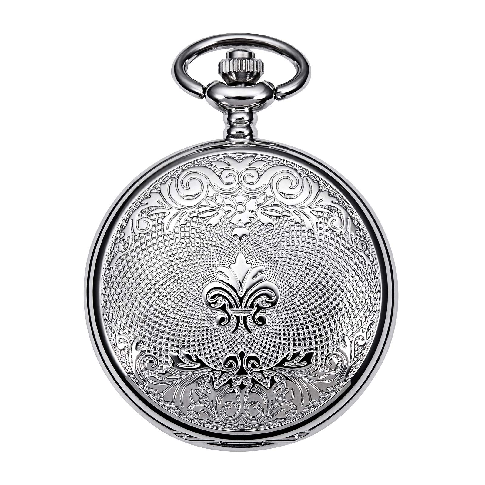 TREEWETO Mens Mechanical Pocket Watch Antique Dream Dragon Skeleton Silver Tone Double Open Case with China & Box Gift for Man Woman