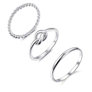 ORAZIO 4 Pcs Silver Wave Rings for Women Twist Knot Band Stackable Rings Stainless Steel Simple Thumb Cute Love Rose Gold Rings Set