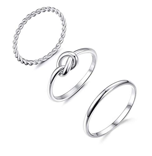 ORAZIO 4 Pcs Silver Wave Rings for Women Twist Knot Band Stackable Rings Stainless Steel Simple Thumb Cute Love Rose Gold Rings Set