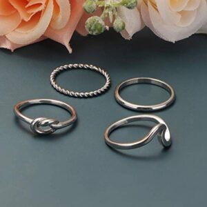 ORAZIO 4 Pcs Silver Wave Rings for Women Twist Knot Band Stackable Rings Stainless Steel Simple Thumb Cute Love Rose Gold Rings Set