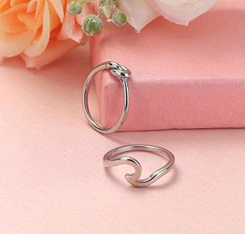 ORAZIO 4 Pcs Silver Wave Rings for Women Twist Knot Band Stackable Rings Stainless Steel Simple Thumb Cute Love Rose Gold Rings Set