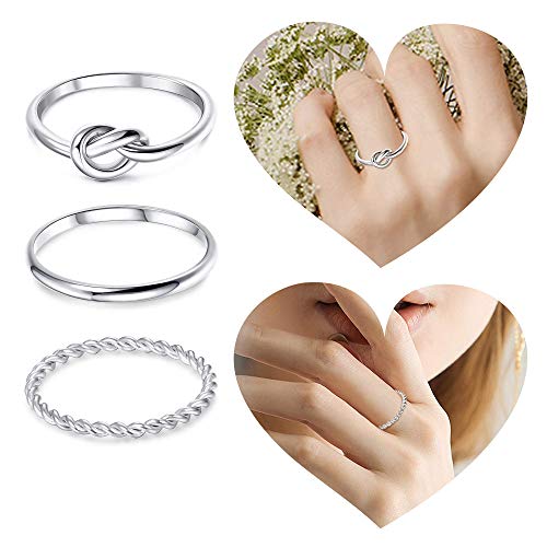 ORAZIO 4 Pcs Silver Wave Rings for Women Twist Knot Band Stackable Rings Stainless Steel Simple Thumb Cute Love Rose Gold Rings Set