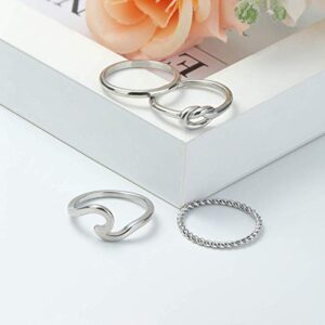 ORAZIO 4 Pcs Silver Wave Rings for Women Twist Knot Band Stackable Rings Stainless Steel Simple Thumb Cute Love Rose Gold Rings Set