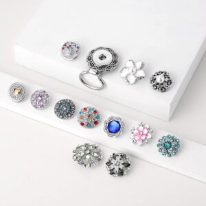 MJartoria Interchangeable Snap Buttons Centerpiece Rhinestone Eye Glass Holding Brooch (12pcs Blue-Rhinestone)