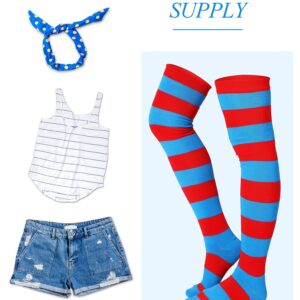 SATINIOR 3 Pairs Blue and Red Striped Long Knee Thigh High Striped Socks Tight for Women