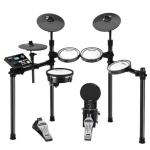 HXW SD61-5 Professional Electric Drum Set Mesh Electronic Drum Kit with 447 Sounds, Dual-zone Snare, Cymbal With Choke, Kick Tower, Support to Add Extra Tom & Cymbal