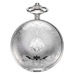 TREEWETO Antique Mens Pocket Watch Skeleton Mechanical Half Hunter Silver Case Roman Numerals