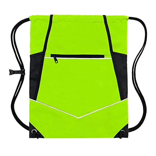 HOLYLUCK Packable Drawstring Sackpack Wet Pocket with Zipper and Water Bottle Mesh Pockets (Green)