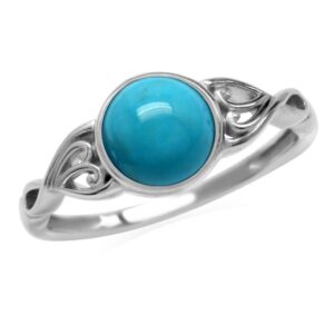 Silvershake 7mm Genuine Arizona American Turquoise 925 Sterling Silver Victorian Style Solitaire Ring Jewelry for Women Size 7