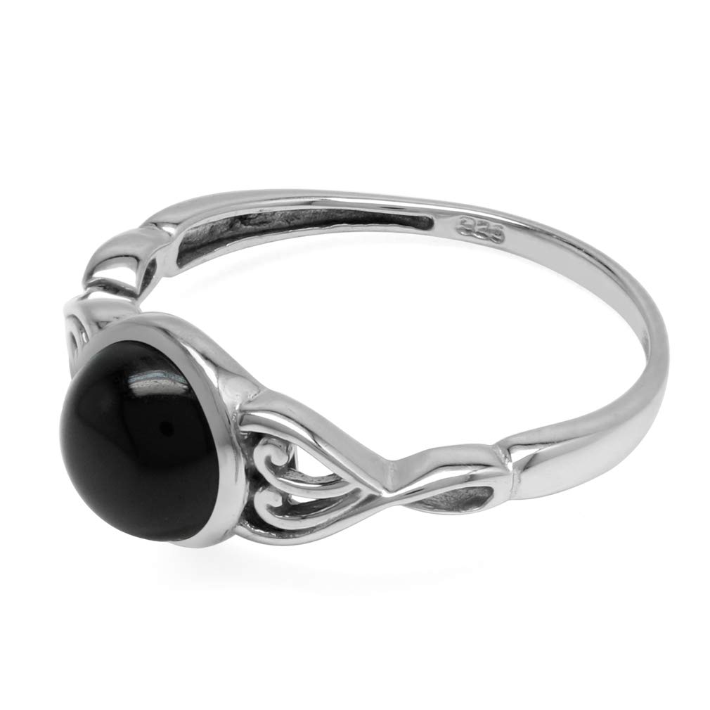 Silvershake 7mm Natural Black Onyx 925 Sterling Silver Victorian Style Solitaire Ring Size 8