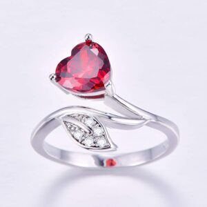 Narica Women's Created Exquiste 925 Plated Sterling Silver Heart Cut Created Garnet Leaf-shaped Rings Size 6