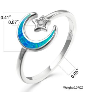 Angol Opal Moon Star Ring for Women Sterling Silver Adjustable Crescent Moon Ring 5A+ Cubic Zirconia Statement Hypoallergenic Finger Ring Gift with Box