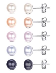 milacolato 5 pairs pearl stud earrings for women | genuine freshwater cultured pearl earrings set 18k white gold plated sterling silver stud earrings | wedding bridal earrings