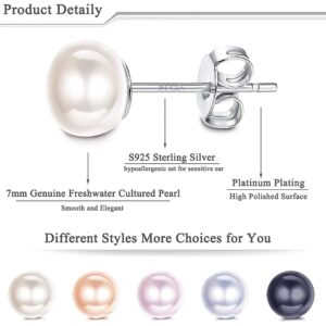 Milacolato 5 Pairs Pearl Stud Earrings for Women | Genuine Freshwater Cultured Pearl Earrings Set 18K White Gold Plated Sterling Silver Stud Earrings | Wedding Bridal Earrings