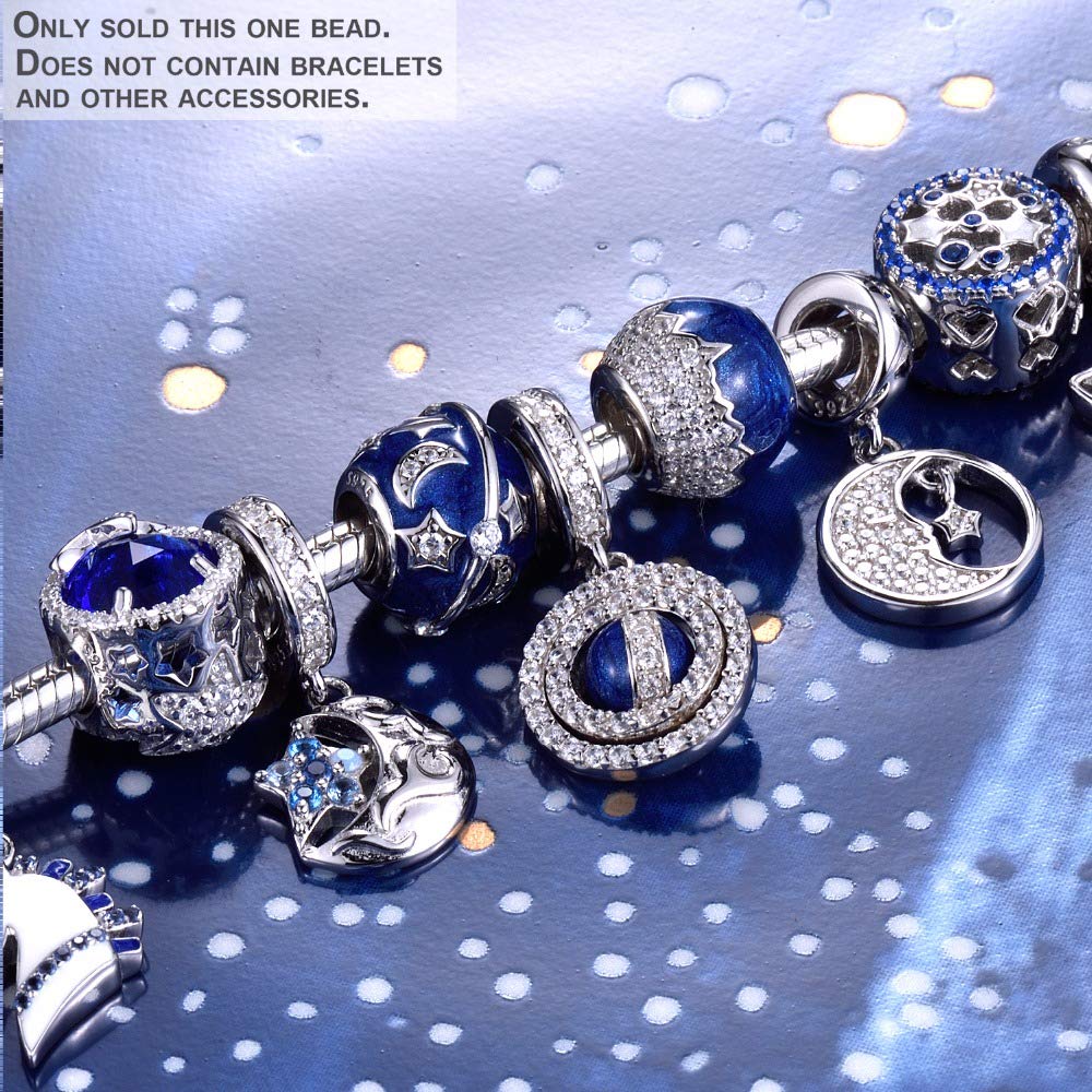 EVESCITY Limited Edition Blue Mountain Peak Ocean Crystallized 925 Sterling Silver Bead For Charms Bracelets ♥ Best Jewelry Gifts for Her ♥