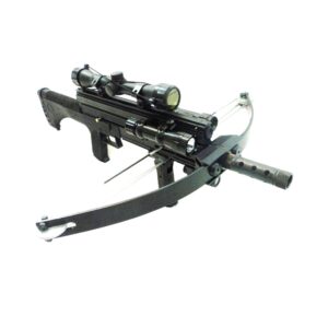 80lbs steel ball wt4 repeating crossbow with tactical package. includes a flashlight, scope and red beam aimer.