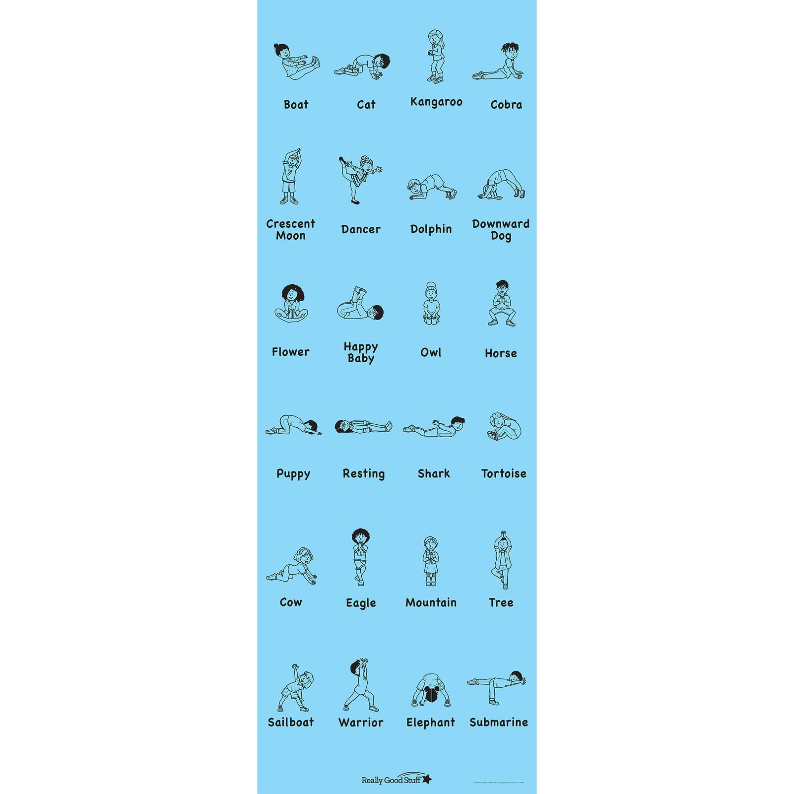 Really Good Stuff Kids Yoga Mat with 24 Illustrated Poses – Safe, Zero-Phthalate – 5mm Thick, Non-Slip, Soft Exercise Mat for Kids, Teens, Toddlers (68” x 24”) Perfect For Home And Classroom