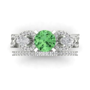 clara pucci 2ct round cut 3 stone green simulated diamond engagement promise anniversary bridal ring band set 14k white gold 7.5