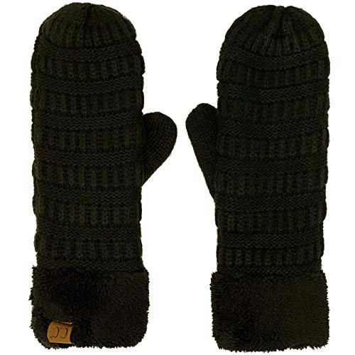 C.C CC Super Thick Fuzzy Fleeced Lined Warm Winter Knitted Mittens Gloves Solid Black