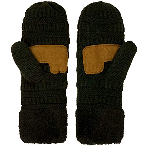 C.C CC Super Thick Fuzzy Fleeced Lined Warm Winter Knitted Mittens Gloves Solid Black