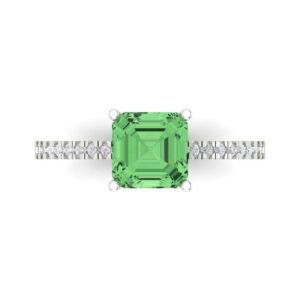 Clara Pucci 1.66 ct Asscher Cut Solitaire Green Simulated Diamond Designer Anniversary Bridal Engagement Ring 14k White Gold