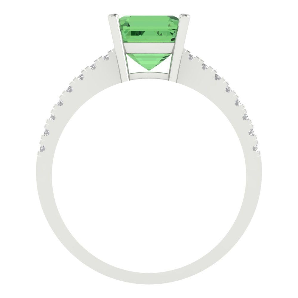 Clara Pucci 1.66 ct Asscher Cut Solitaire Green Simulated Diamond Designer Anniversary Bridal Engagement Ring 14k White Gold