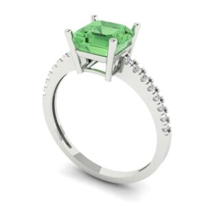 Clara Pucci 1.66 ct Asscher Cut Solitaire Green Simulated Diamond Designer Anniversary Bridal Engagement Ring 14k White Gold