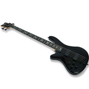 Tario Left-handed 4 String Black Electric Bass, Bolt-on Maple Neck, Poplar Body