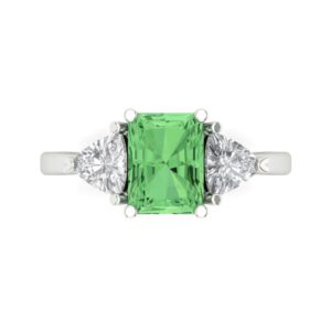 3.0 ct Emerald cut 3 stone Solitaire Green Simulated Diamond Designer Anniversary Bridal Engagement Ring 14k White Gold 6