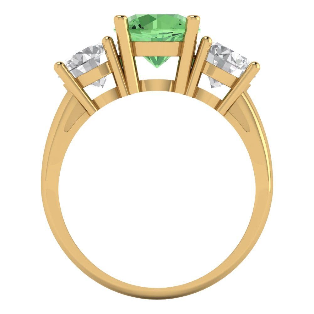 Clara Pucci 3.19ct Round Cut Solitaire 3 stone Green Simulated Diamond Designer Wedding Bridal art deco Anniversary Ring 14k Yellow Gold