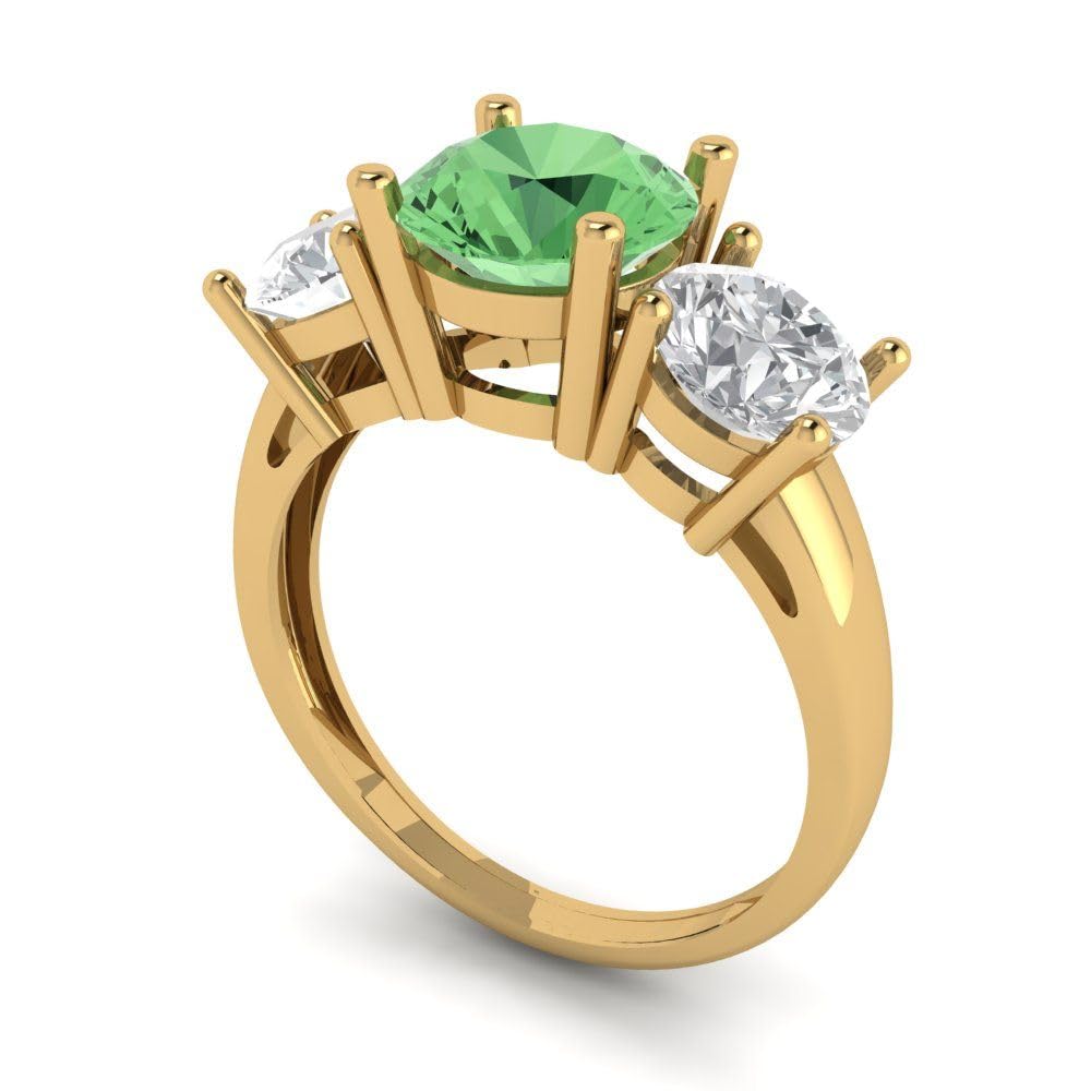 Clara Pucci 3.19ct Round Cut Solitaire 3 stone Green Simulated Diamond Designer Wedding Bridal art deco Anniversary Ring 14k Yellow Gold