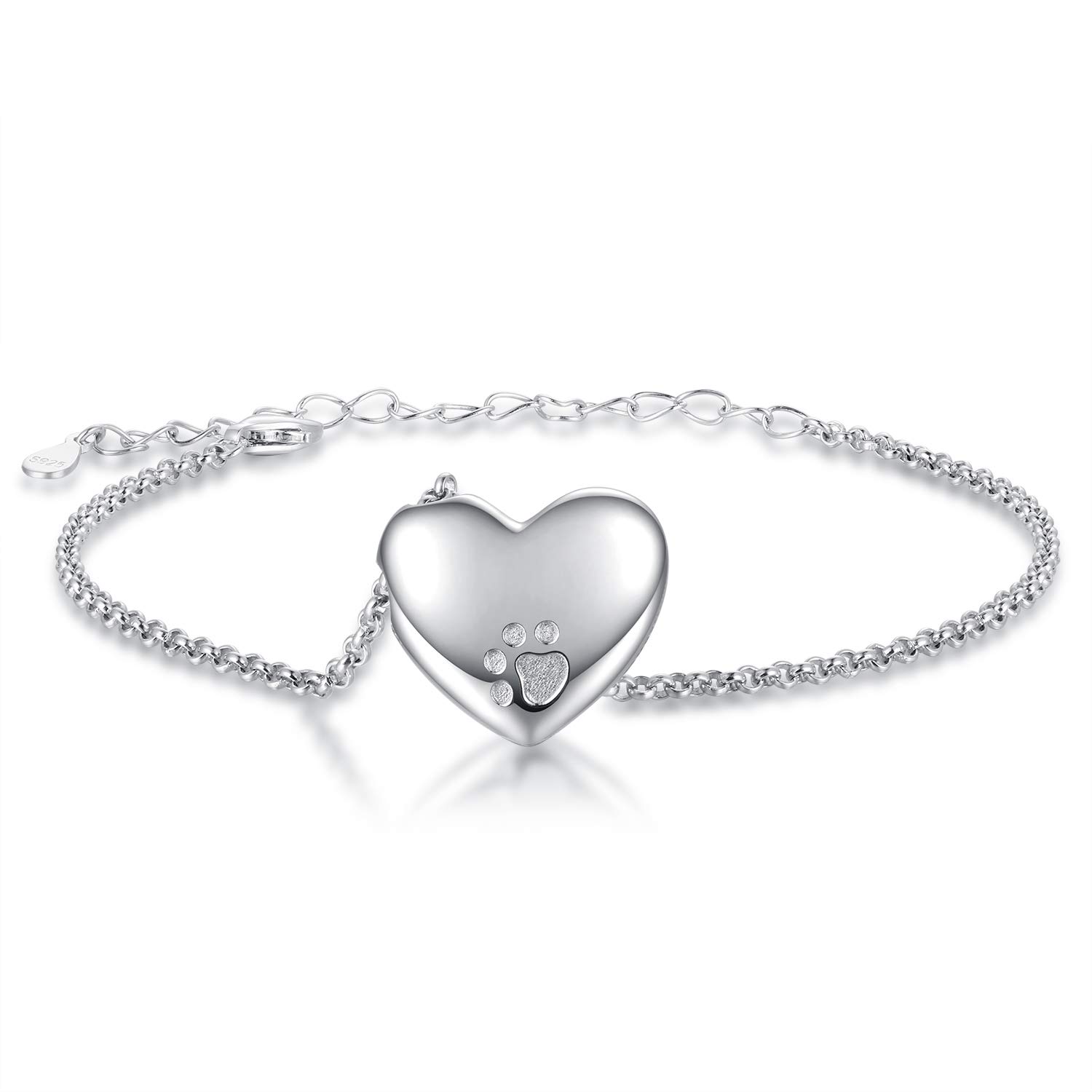 JZCOLOR Heart Urn Bracelet for Women - 925 Sterling Silver Pawprint Ashes Bracelet Cremated Ashes Holder Jewelry for Teens