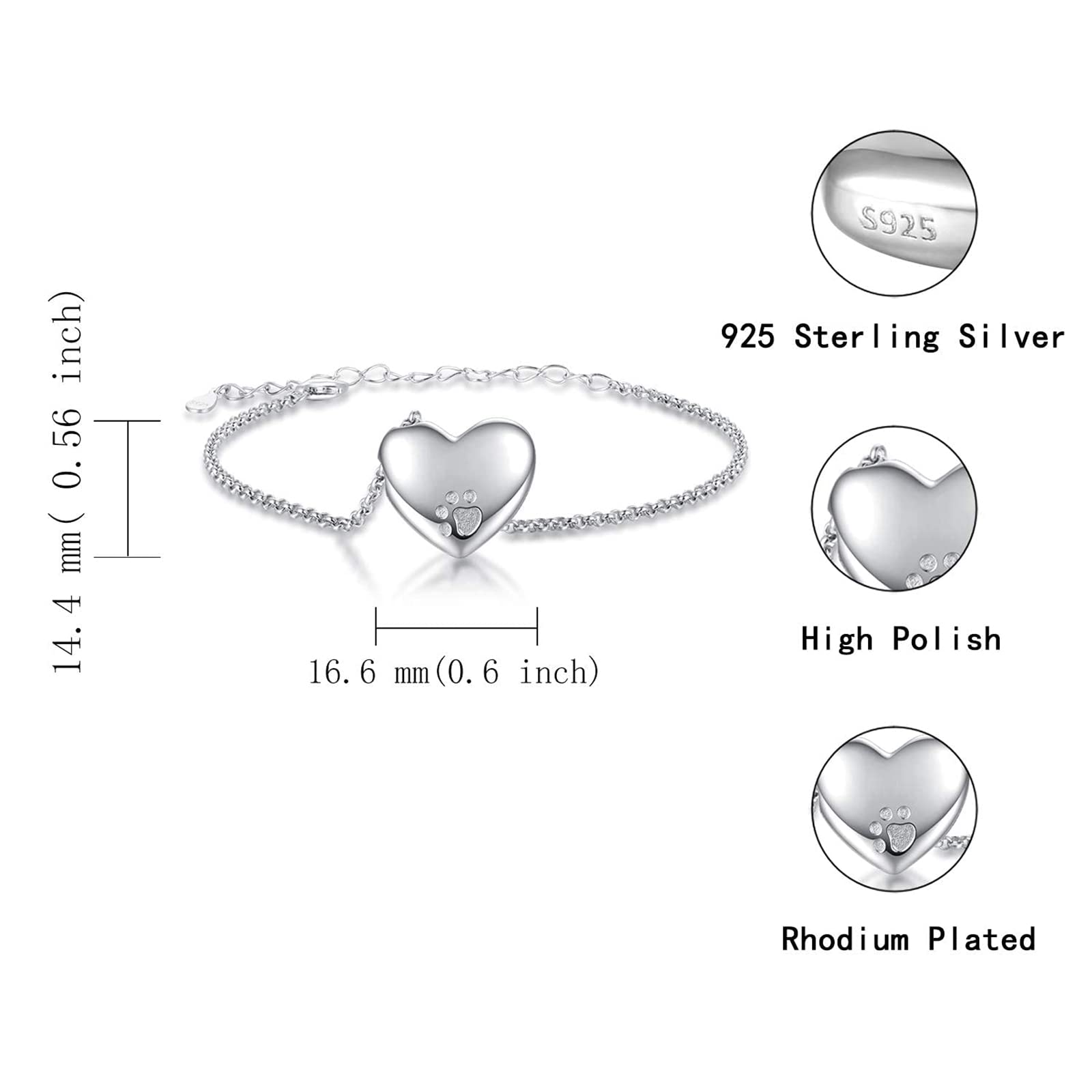 JZCOLOR Heart Urn Bracelet for Women - 925 Sterling Silver Pawprint Ashes Bracelet Cremated Ashes Holder Jewelry for Teens