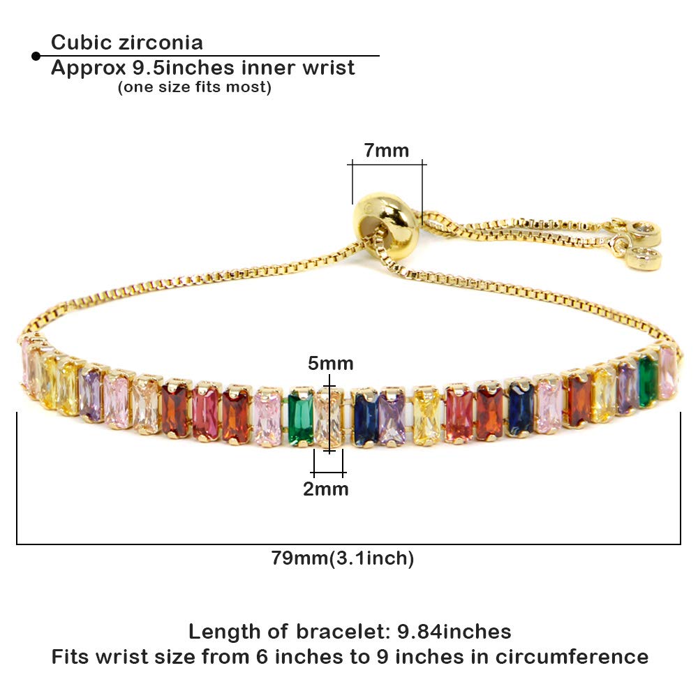 by You Women Fashion Cubic Zirconia Charm Tennis Adjustable Pull String Bracelet Gold Silver Color (Multi Rectangle 5mm - Gold)