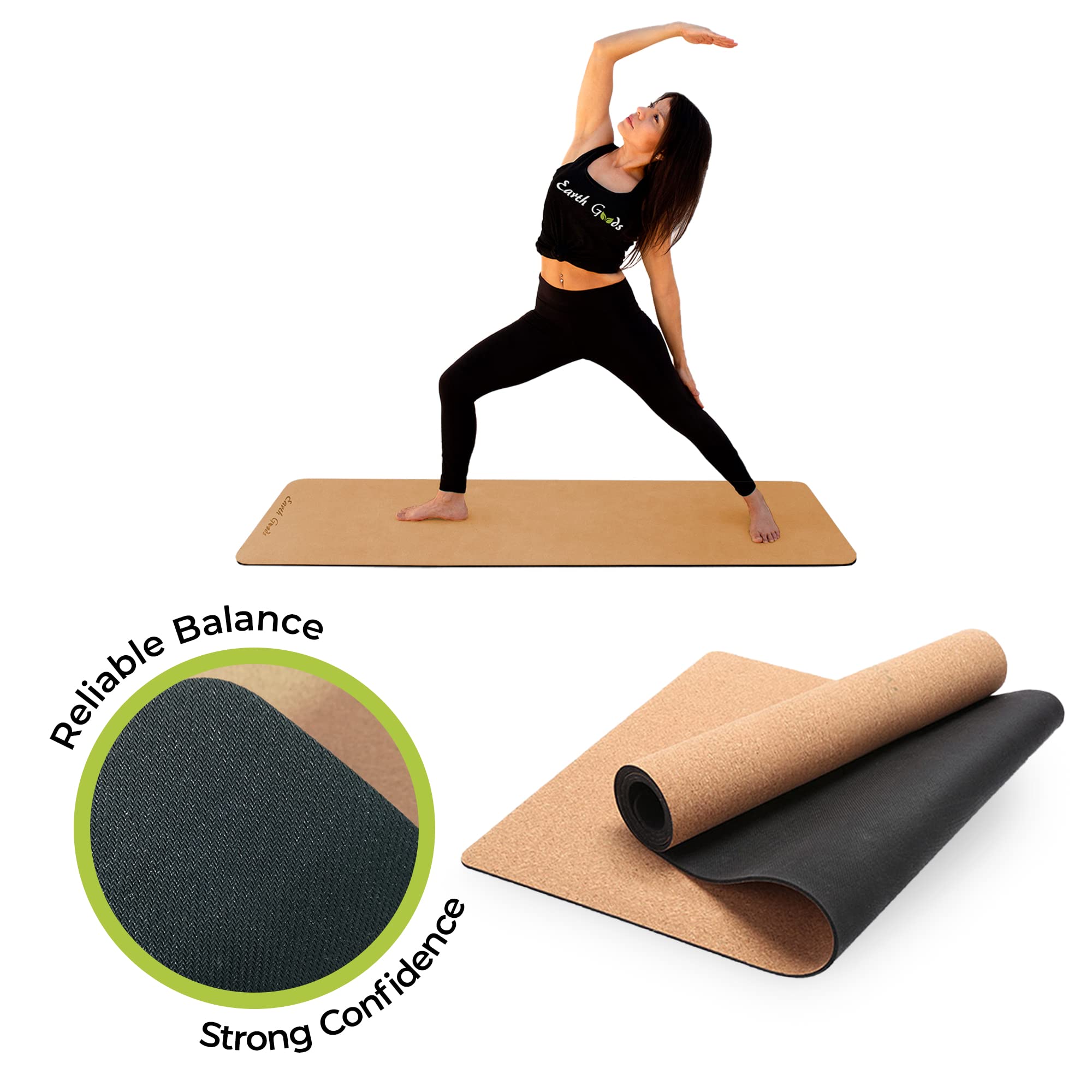 Earth Goods - Premium Eco Cork Yoga Mats - All Natural Yoga Mat Non Slip Eco Rubber & Native Cork Mat with Moisture-Resistant and Fit for Versatile Workout, 5mm x 72 inches x 24 inches