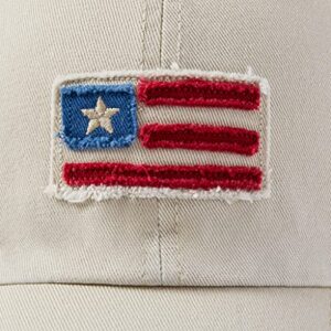 Life is Good. Tattered Chill Cap American Flag, Bone White