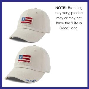 Life is Good. Tattered Chill Cap American Flag, Bone White