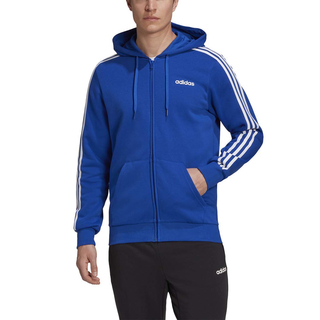 adidas Male Essentials 3-Stripes Full-Zip Fleece, Team Royal Blue/White , L