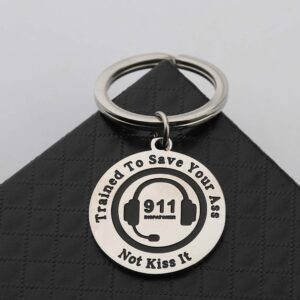 BEKECH Dispatcher Gift 911 Operator Gift Trained to Save Your Ass Not Kiss It Emergency Dispatcher Keychain Funny Gift for 911 Dispatcher (silver)