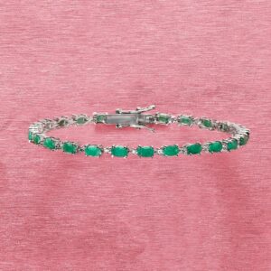 Ross-Simons 7.20 ct. t.w. Emerald Bracelet With Diamond Accents in Sterling Silver. 7.25 inches